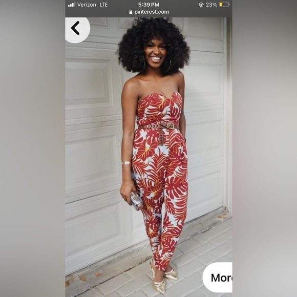 H&M Conscious strapless jumper tropical print size 6 red blue leaf pattern - Picture 1 of 9